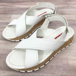 Prada White sandals Crisscross Cork Size 8.5